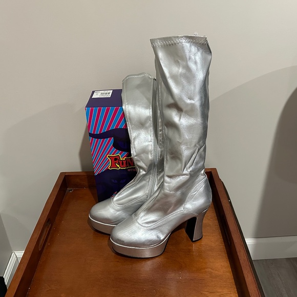 Funtasma Exotica-2000 Platform Boots, Silver, Size 10 - Picture 1 of 12